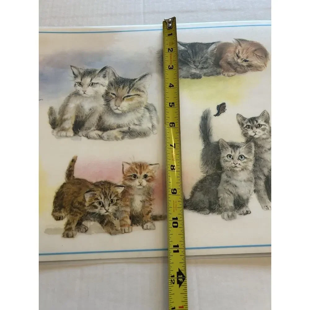 Conimar Conimats Decorator Reversible Placemats Kitten Cat Green‎ Gingham Set 4